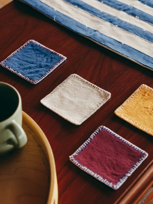 Hand-Stitched Square Felt Coasters - Set of 4, Assorted Colors