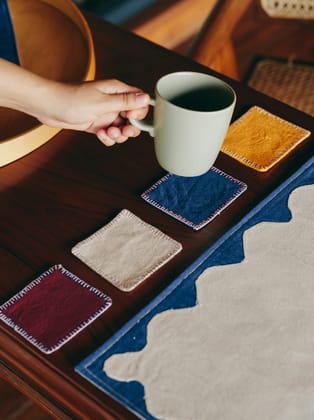 Hand-Stitched Square Felt Coasters - Set of 4, Assorted Colors