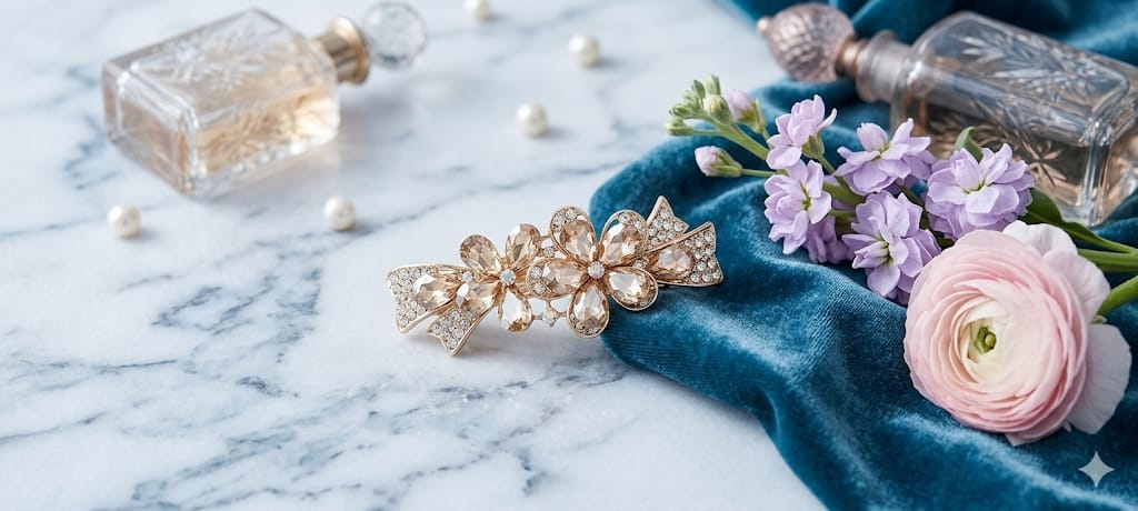 Elegant Floral Crystal Hair Clip / Hair Barrette