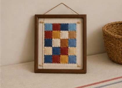 Handmade Checkered Patchwork Fabric Wall Art Frame