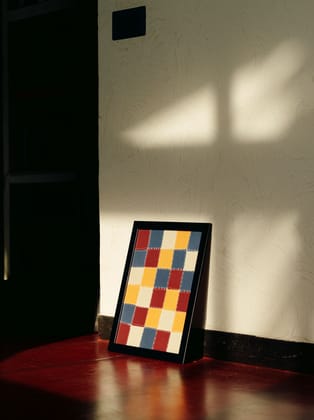 Handmade Checkered Patchwork Fabric Wall Art Frame Handmade Checkered Patchwork Fabric Wall Art Frame