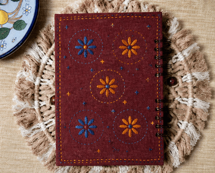 A5 Embroidered Cotton Spiral Notebook