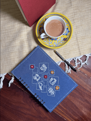 Handmade Blue Denim Spiral Notebook with Traditional Embroidery