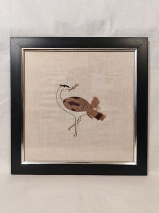 Hand-Embroidered Crane Bird Wall Art with Dual-Tone Black and Silver Frame