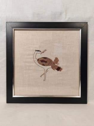 Hand-Embroidered Crane Bird Wall Art with Dual-Tone Black and Silver Frame