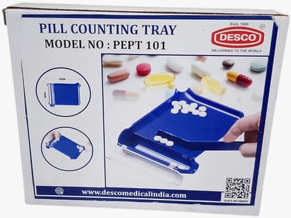 DESCO Right Hand Pill Counting Tray with Spatula (Blue)