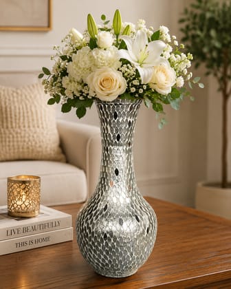 Luna Mosaic Silver Vase