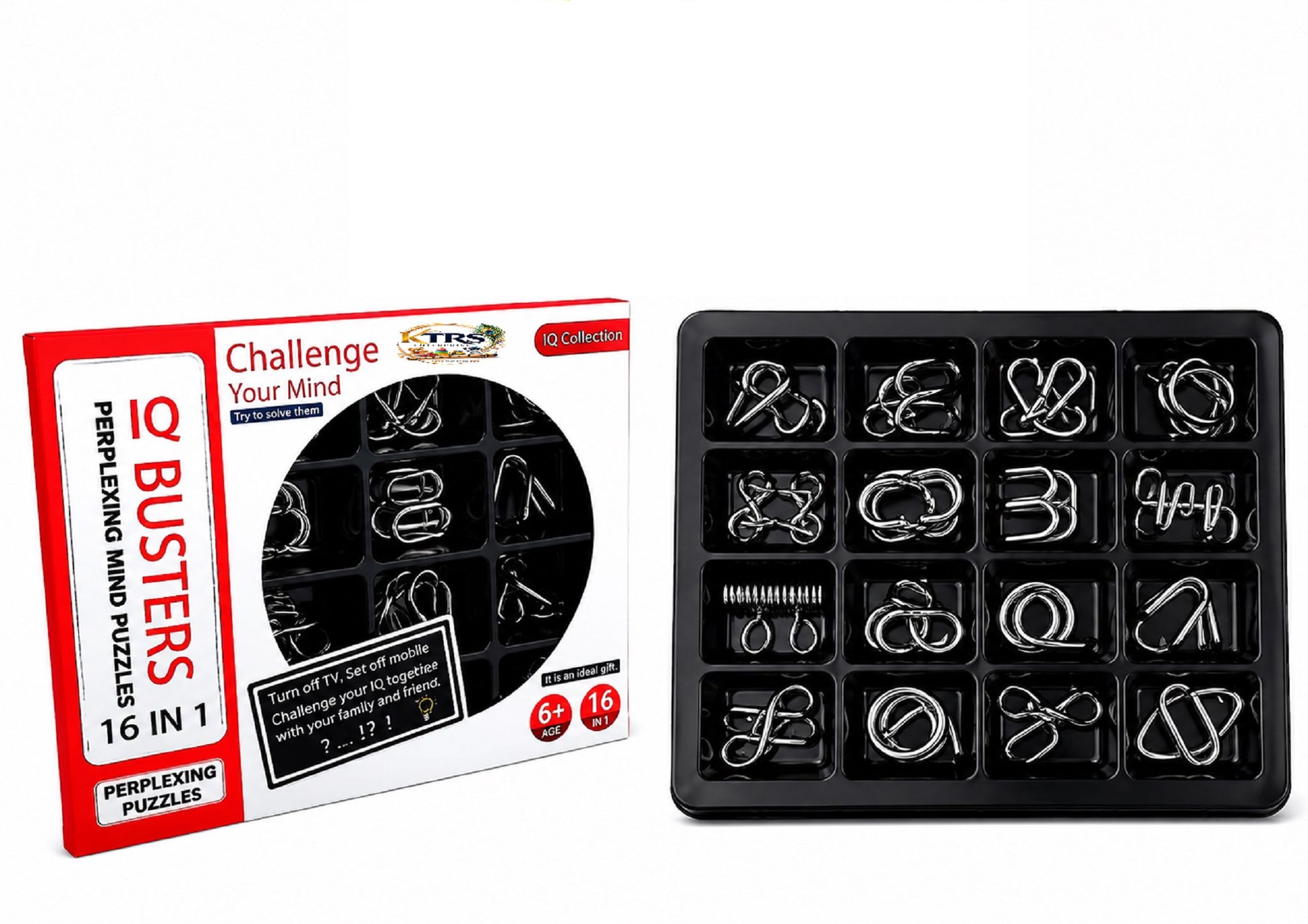 KTRS ENTERPRISE 16-in-1 IQ Busters Metal Puzzle Set | Brain Teaser Mind Challenge Puzzle | Educational IQ Game for Kids & Adults | Metal Wire Puzzle Collection