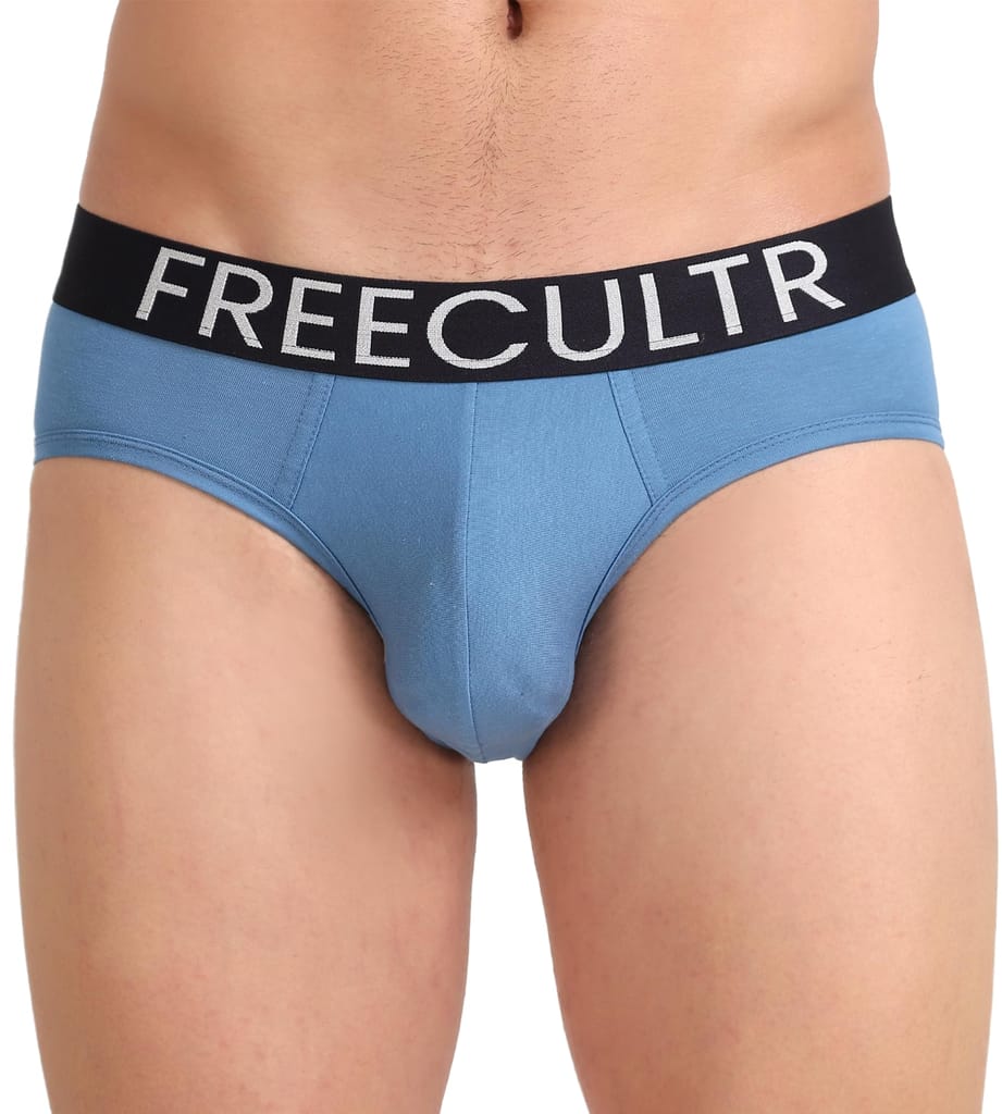 FREECULTR Men's Underwear Organic Cotton (Ultrasoft Waistband) Premium Snug-Fit Brief Pack of 1-Shadow Blue