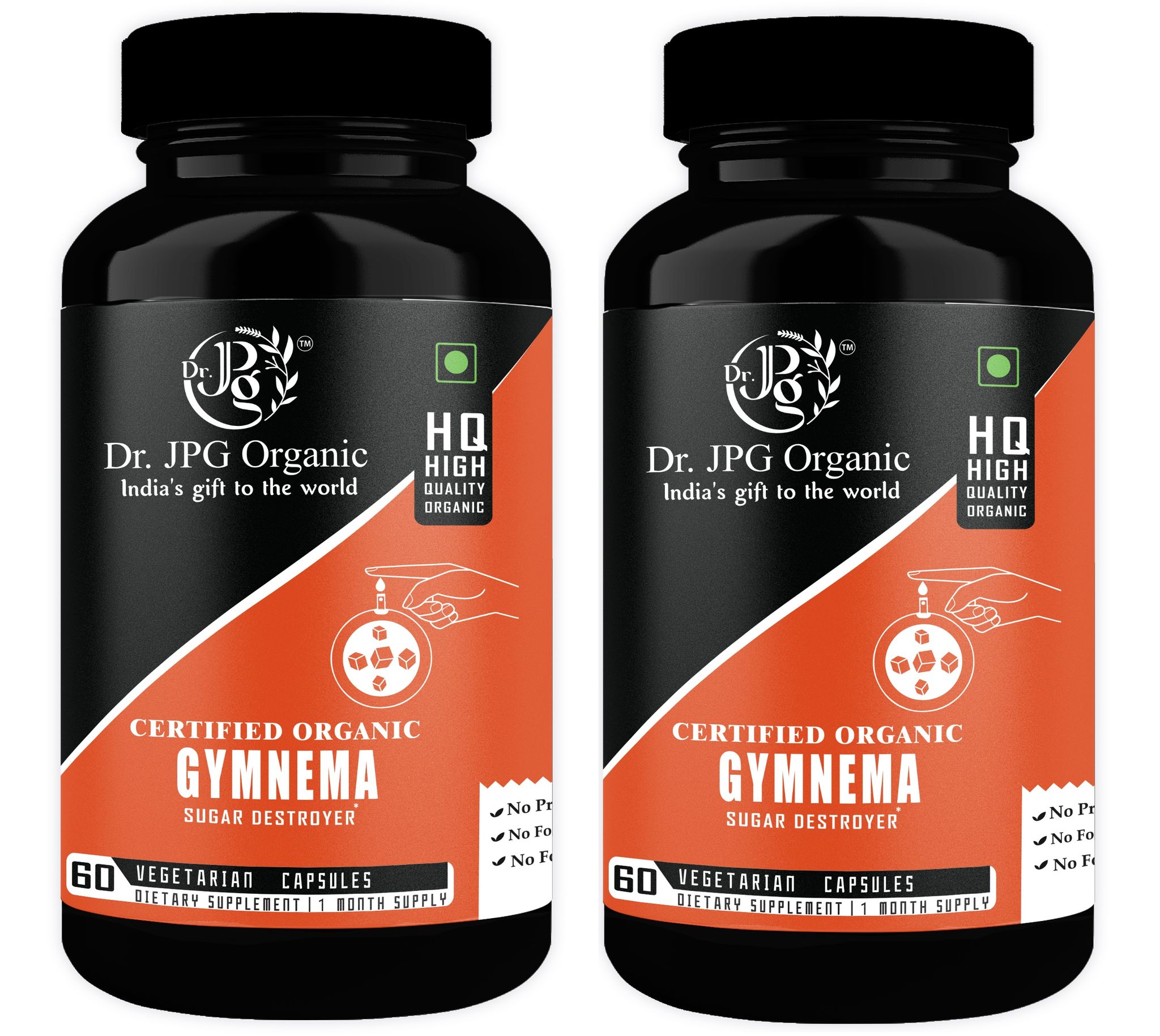 Dr. JPG Organic herbals Gymnema/Gudmar Capsules For Blood Sugar Support & Metabolism 60 Veg. Capsules | INDIA ORGANIC Certified (Pack Of 2)