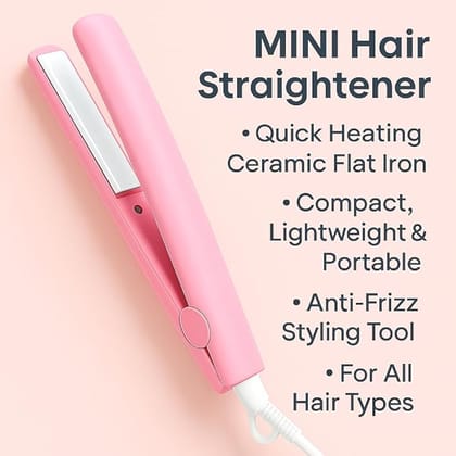 Mini Hair Straightener for Women - Portable Ceramic Flat Iron with Travel Case, Quick Heating, Ideal for Short Hair & Bangs, Ready in 30 seconds, perfect for travelling (Multicolor)