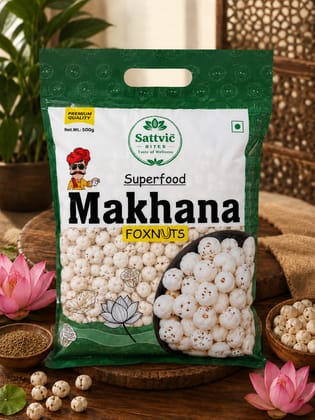 Sattvic Bites Premium 6+ Sutta Makhana - Healthy and pure 500gm (Rasgulla Makhana)