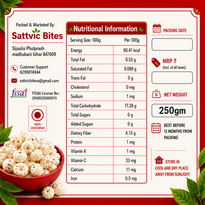 Sattvic Bites 5 Sutta Handpicked Makhana – Healthy & Natural (250gm)
