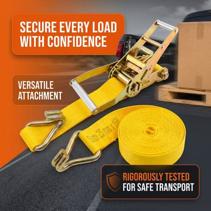 Trion Products Ratchet Tie Down Straps 1 Inch x 15 Feet with J Hooks | Heavy Duty Cargo Lashing Belts for Pick-up Trucks, LCVs, Motorcycles & Cargo Securing | 25MM Ratchet Straps (Pack6)
