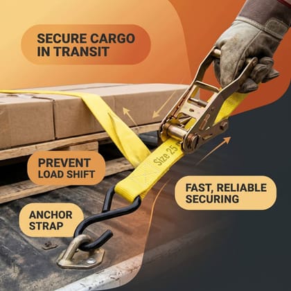 Trion Products Ratchet Tie Down Straps 1 Inch x 10 Feet with S Hooks | Heavy Duty Cargo Lashing Belts for Pick-up Trucks, LCVs, Motorcycles & Cargo Securing | 25MM Ratchet Straps (Pack2)