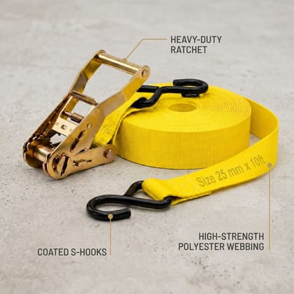 Trion Products Ratchet Tie Down Straps 1 Inch x 10 Feet with S Hooks | Heavy Duty Cargo Lashing Belts for Pick-up Trucks, LCVs, Motorcycles & Cargo Securing | 25MM Ratchet Straps (Pack6)