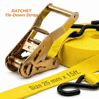 Trion Products Ratchet Tie Down Straps 1 Inch x 15 Feet with S Hooks | Heavy Duty Cargo Lashing Belts for Pick-up Trucks, LCVs, Motorcycles & Cargo Securing | 25MM Ratchet Straps