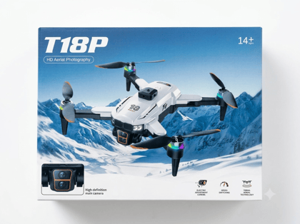 T18P HD Aerial Photography Drone with Brushless Motor, Dual Camera & Optical Flow Positioning | Includes Big Screen Remote, 2x Batteries & Memory Card | LED Lights, Perfect Birthday Gift for Beginners