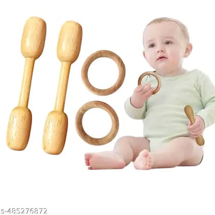 Baby Neem Teether for Soothing & Teething Relief | Natural Comfort for Little Gums Pack of 4 Shapes( 2 Dumbbell Shape & 2 Ring Shape 2 inch)