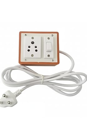 Single Socket Extension Board with Switch and 3-Pin Cable - Brown PVC
