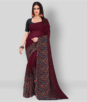 ANAND SAREES Georgette Printed Saree With Unstitched Blouse Piece ( Maroon )