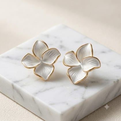 Elegantra White Flower Stud Earrings for Women and Girls | 18K Gold Plated Waterproof Stainless Steel Floral Tops | Anti-Tarnish Premium Korean Western Jewelry