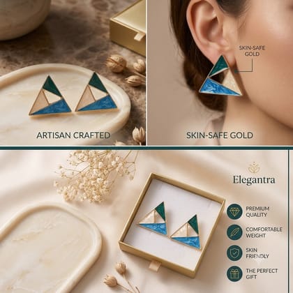 Elegantra Geometric Stud Earrings Combo for Women & Girls (Pack of 2 Pairs) | Multicolor Enamel Triangle & Square Studs | Anti-Tarnish Gold-Plated Western Fashion Jewellery Set