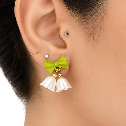 Elegantra Nature Inspired  Cute Tulip Flower Drop Earrings for Women & Girls | Korean Style Green Bow Dangle Earrings | Lightweight Floral Alloy Earrings | Trendy Fashion Jewellery for Daily Wear, Party, Birthday & Gift