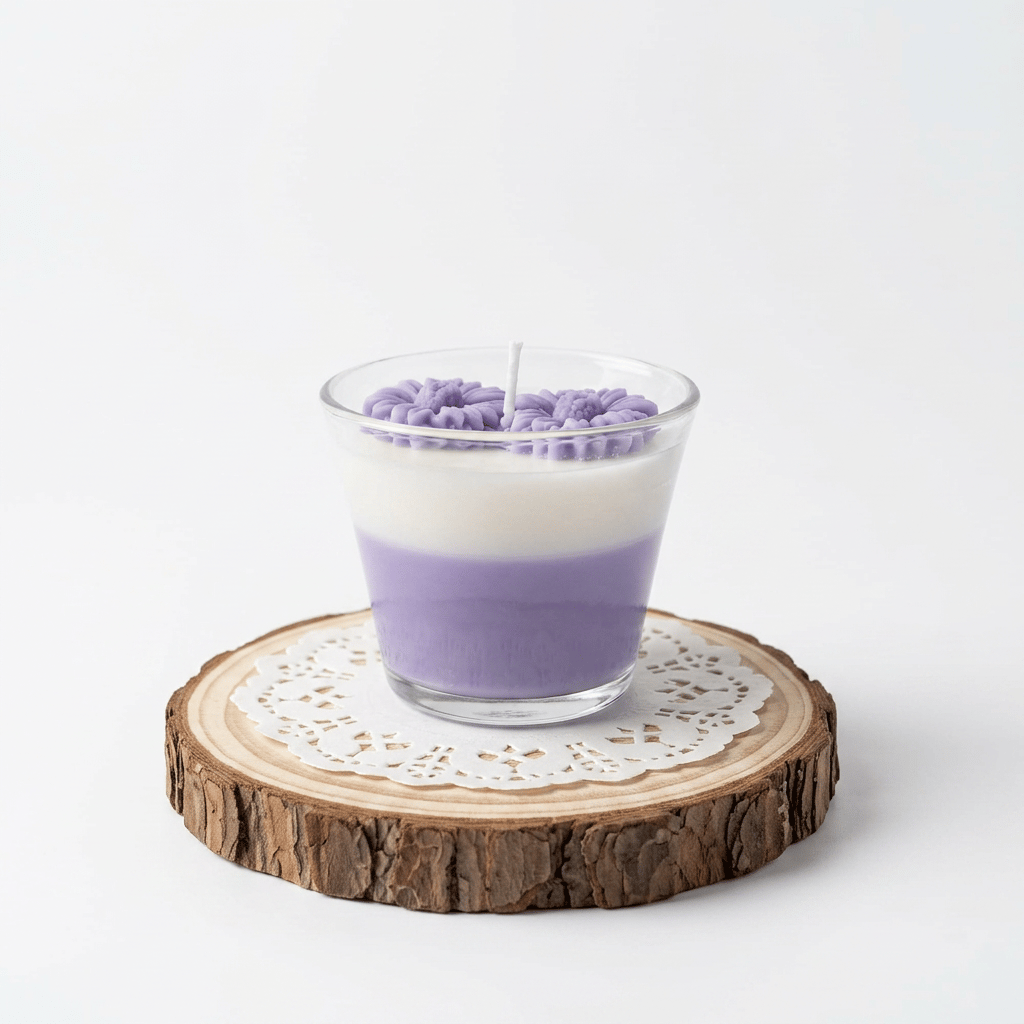 Lavender Layered Candle with Purple Daisy Wax Embeds