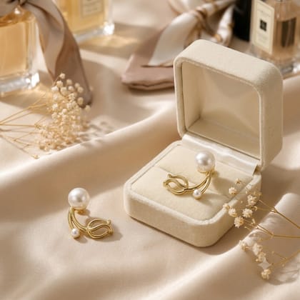 Designer Pearl Stud Earrings for Women & Girls | Floral Rose & Tulip Leaf Gold Plated Earrings | Korean Style Lightweight Fashion Jewellery | Daily Wear, Party Wear, Gift Set