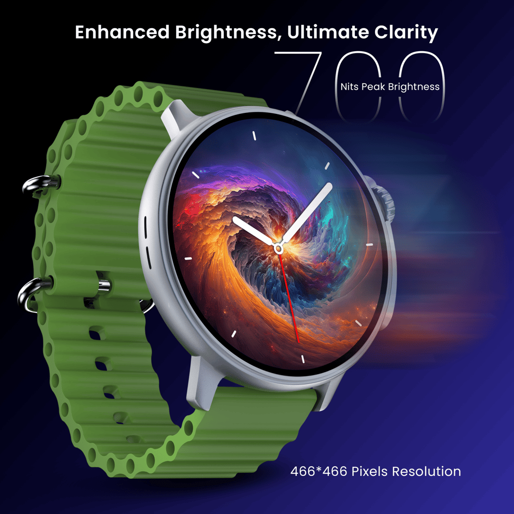 CELLECOR M7 PRO RAY 1.43" AMOLED Display | 700 NITS | AOD | BT-Calling | AI Voice | Split Screen | IP67 | Rotating Crown | SmartWatch (Black Green)