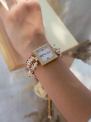 Sienna Pearls Red Wrist Watch-Red
