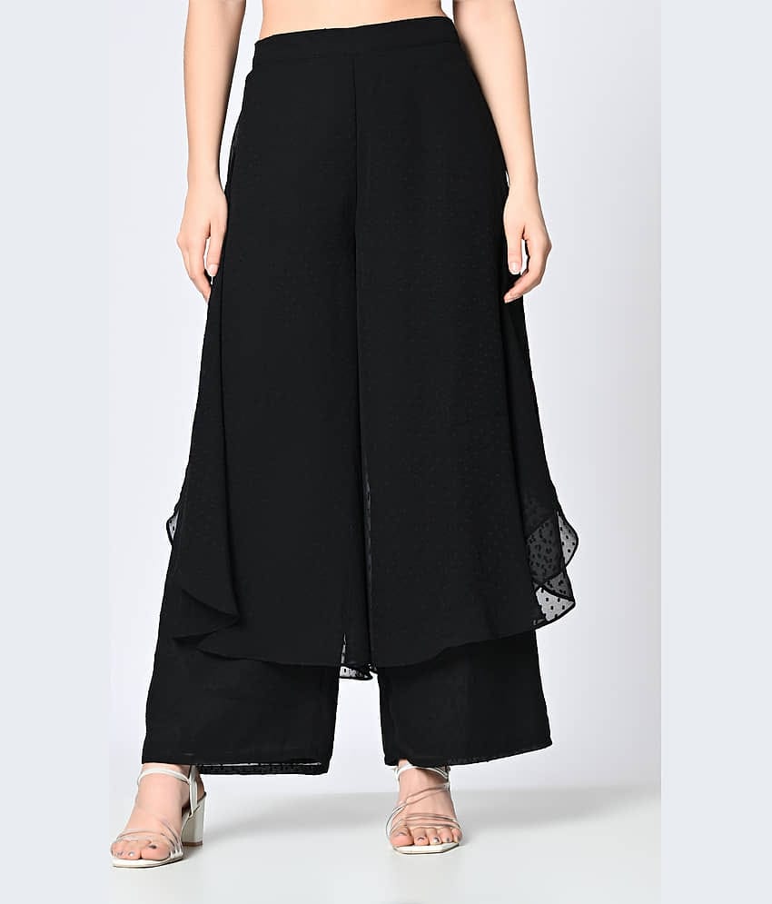 ALL WAYS YOU Women Georgette Self Design Palazzos ( Black )