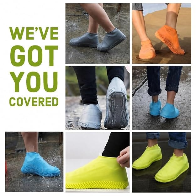 Heavy Duty Waterproof Footwear Cover with Flexible Stretch Fit and Durable Sole Pattern for Rain and Mud Protection Purposes