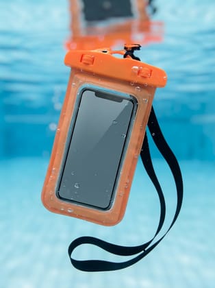 Orange Waterproof Mobile Pouch with Lanyard