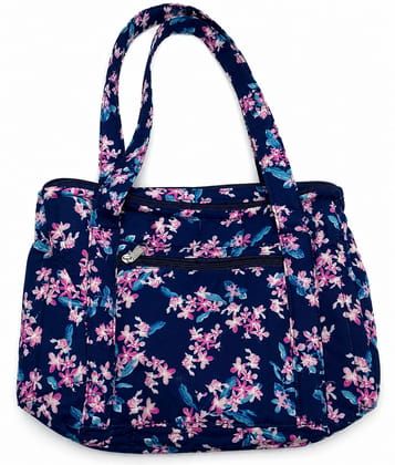 Women's Navy Floral Quilted Shoulder Bag - Medium