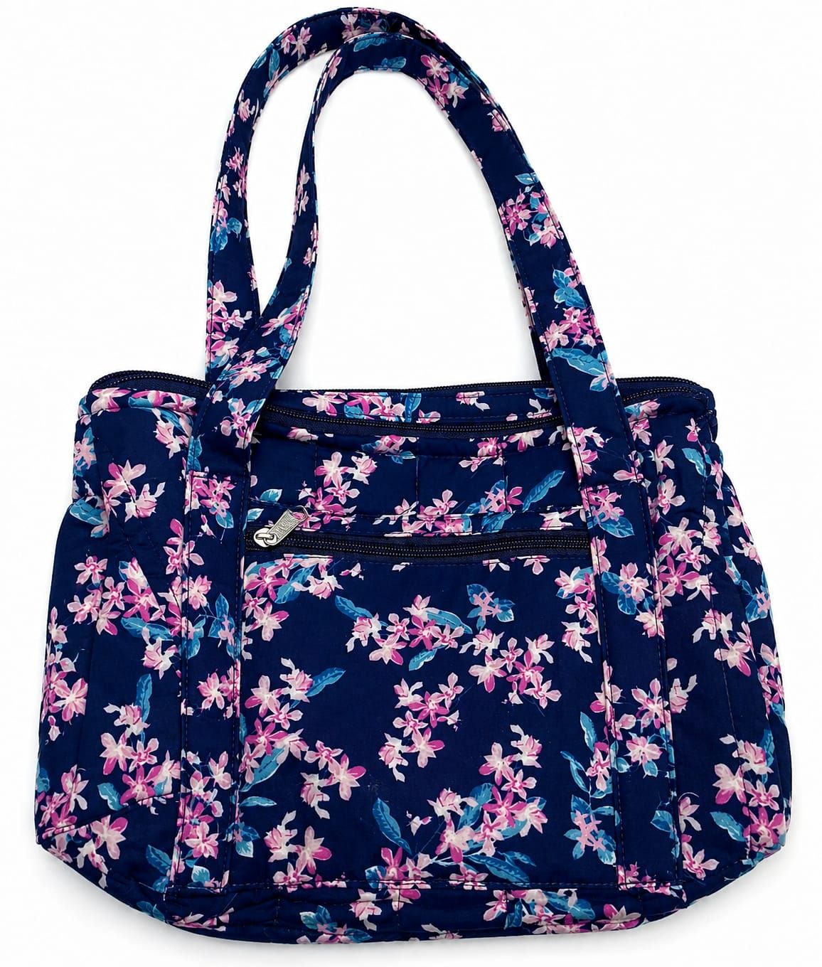 Women's Navy Floral Quilted Shoulder Bag - Medium