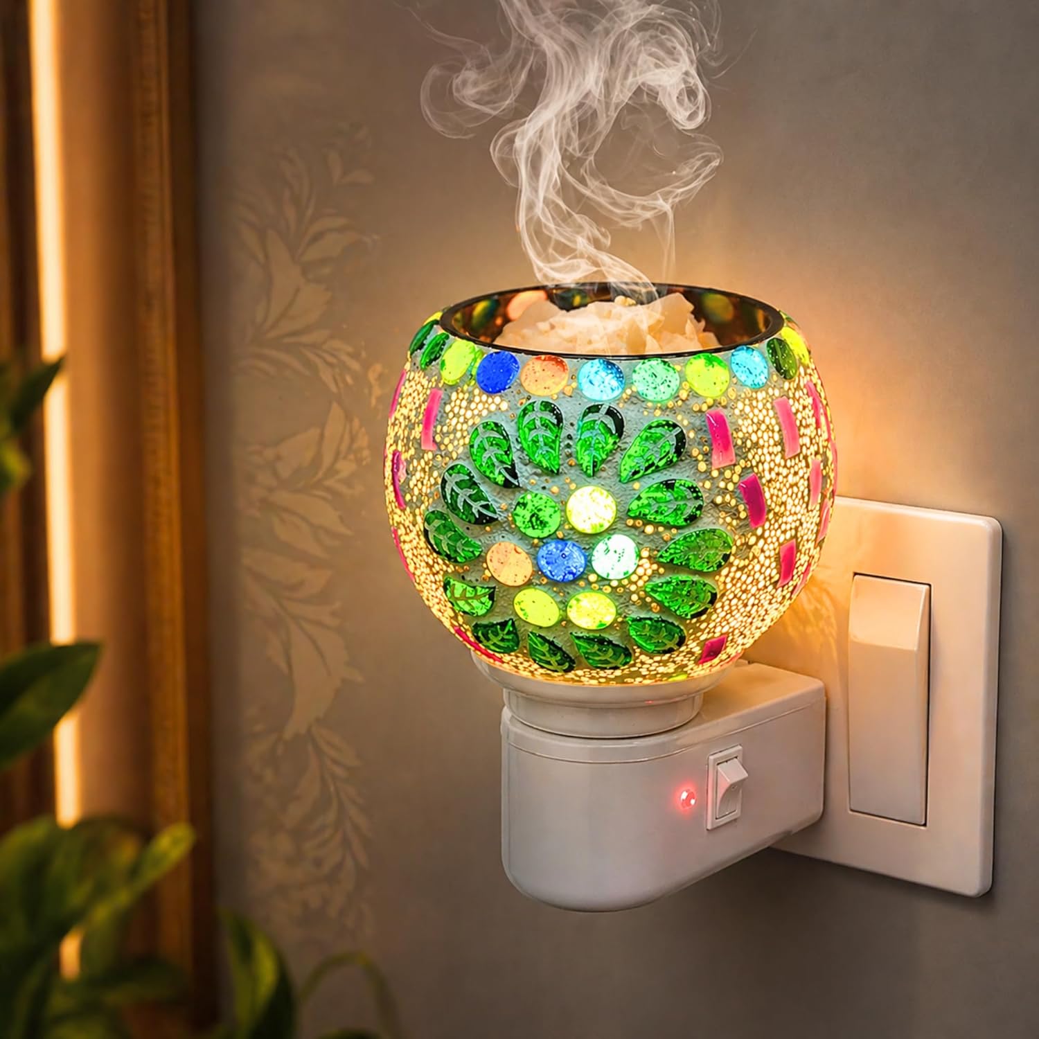 Kapoor Dani Electrical Camphor Diffuser Aroma Oil Burner with Night Lamp for Home Office Temple Room Fragrance Freshener Camphor Machine with Night Lamp with On/Off Switch 
