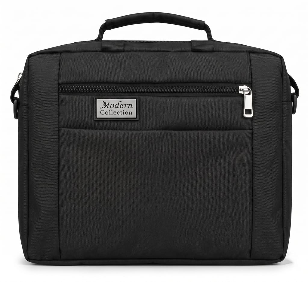 Modern Collection Textured Laptop Briefcase Bag — Premium Messenger Shoulder Bag with Embossed Front Panel, Zipper Pocket & Adjustable Strap, Black