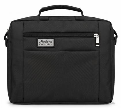 Modern Collection Textured Laptop Briefcase Bag — Premium Messenger Shoulder Bag with Embossed Front Panel, Zipper Pocket & Adjustable Strap, Black