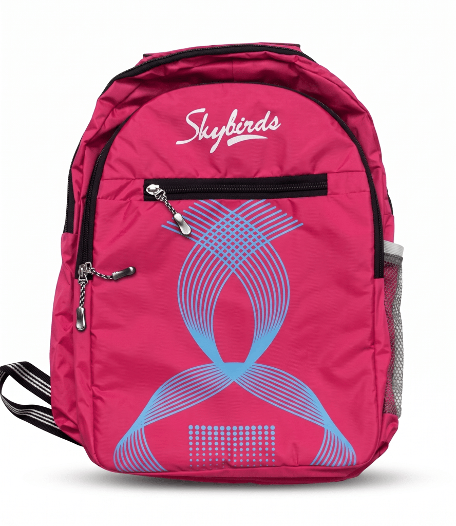 School Backpack for Girls — Lightweight Waterproof Bag with Geometric Print, Side Bottle Pocket & Multiple Compartments, Pink, 20L