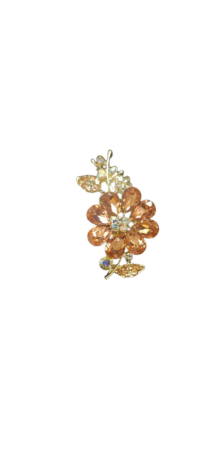 Multi-Color Rhinestone & Pearl Floral Brooch and Saree Pins - Pack of 6