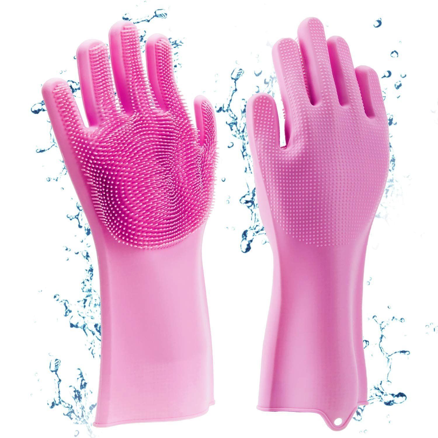Magic Silicone Dish Washing Hand Gloves for Kitchen Dishwashing and Pet Grooming, Great for Washing Dish, Car, Bathroom - 1 Pair (Multicolour).
