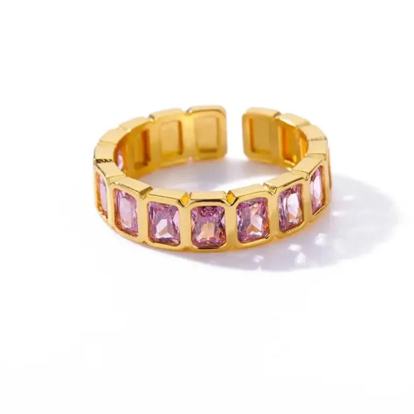 Emerald Hue Band - Rhinestone studded gold plated finger ring