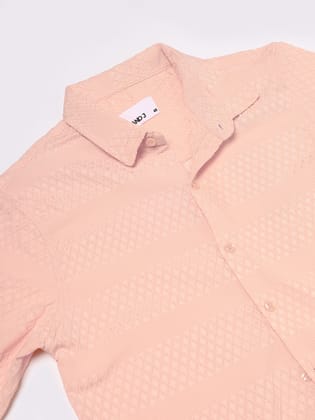 Peach Textured Shirt for Men | Diamond Weave Design | Breathable Polycotton-M