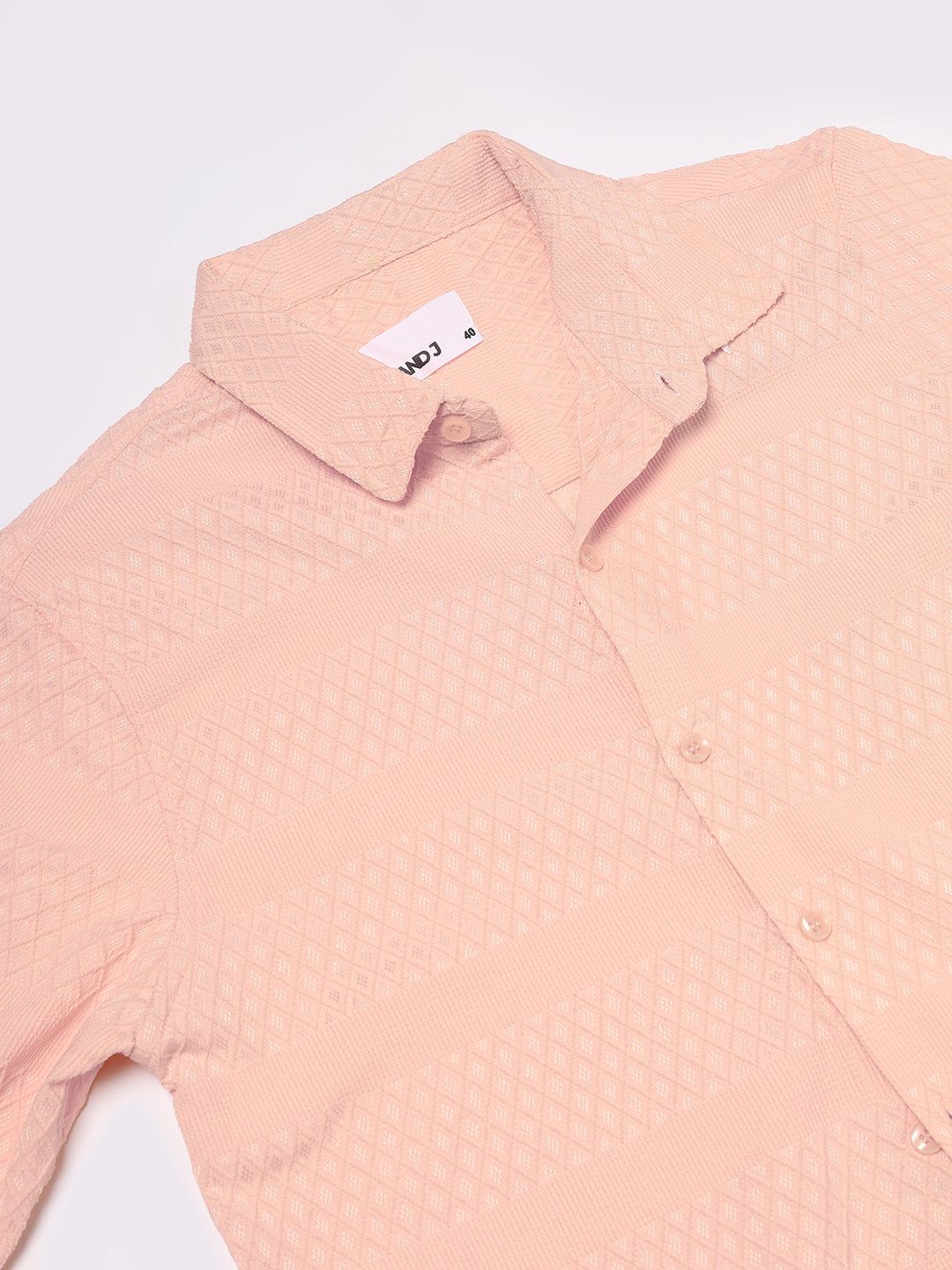 Peach Textured Shirt for Men | Diamond Weave Design | Breathable Polycotton-M