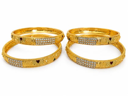 Gold-Plated Designer Bangles Set of 4 with Heart Enamel & Stone Work | Size 2.4