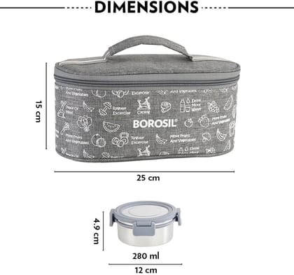 BOROSIL Slate Stainless Steel Lunchbox, 4 pc Set (280 ml Each), Single Wall Tiffin 4 Containers Stainless Steel College Lunch Box