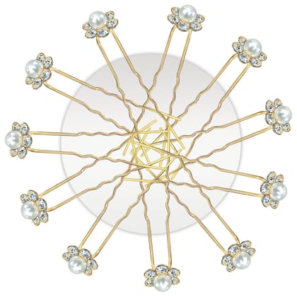 Diamond Pearl U Pins Hair Accessories for Women & Girls Pack of 12 Pieces