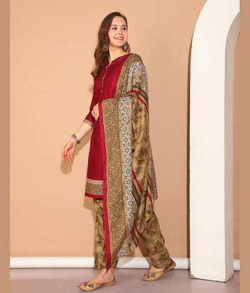 wonder weave Women Cotton Blend Printed Straight Kurti With Patiala Salwar ( Purple )